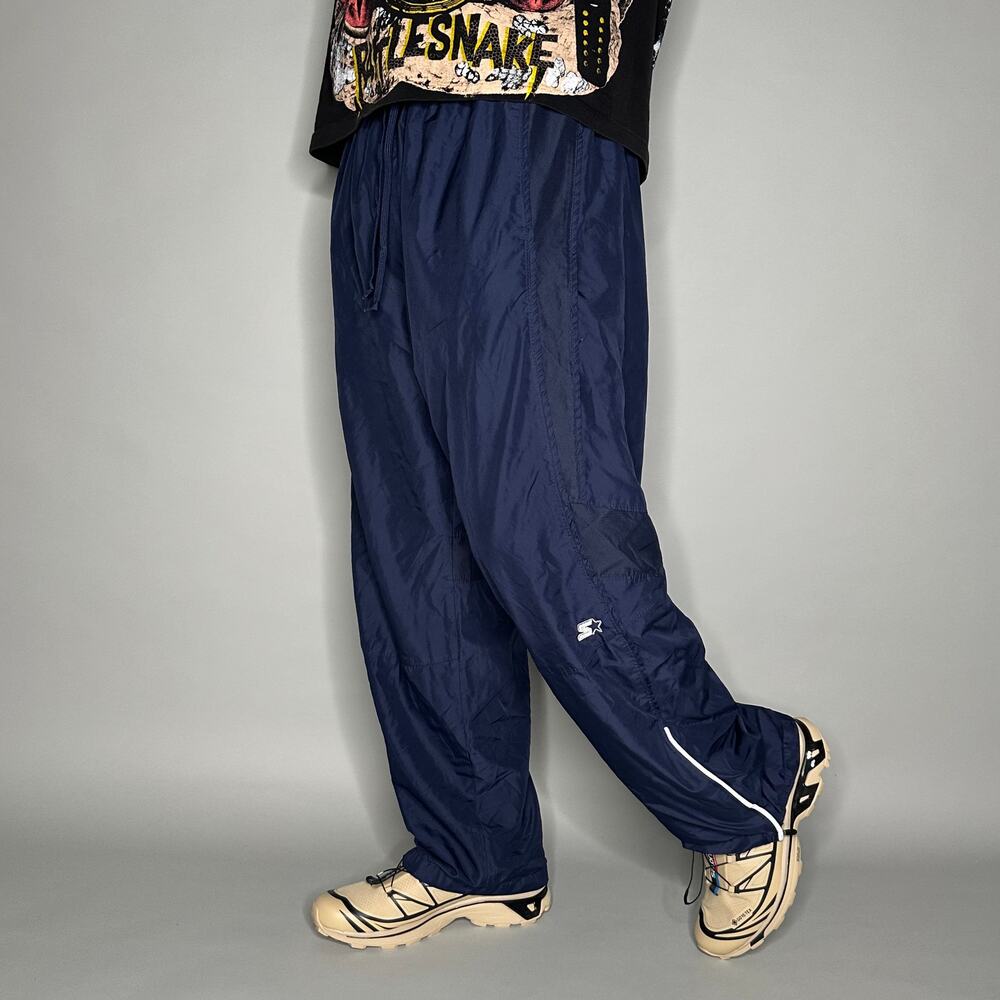 Vintage Y2K Starter Track Pants Mens L Baggy Wide Navy Blue Polyester Sweatpants